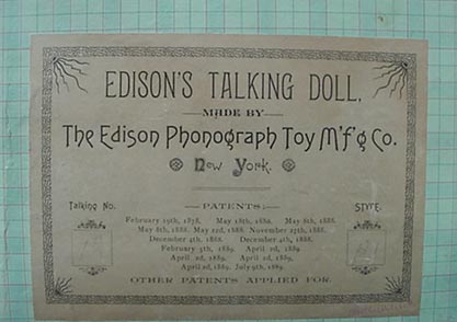 Edison talking doll, original label