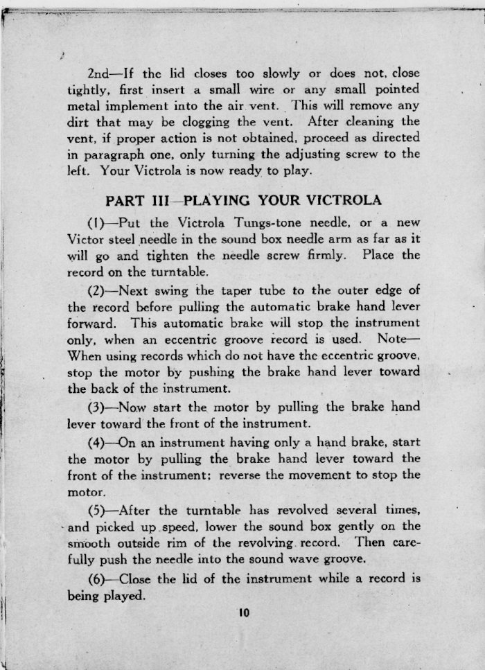 Instructions for the Orthophonic Victrola